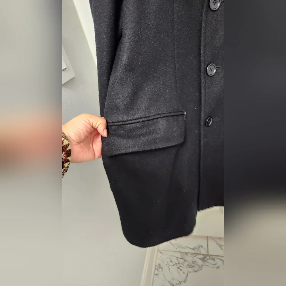 Banana Republic Wool Peacoat Jacket Mens Large Black Plaid Double Breasted - Picture 5 of 15